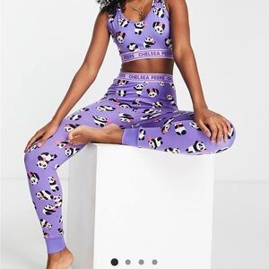 Chelsea Peers Panda Heart Bra and Leggings Pajama Set in Purple